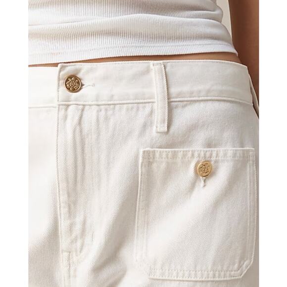J.Crew Tall Sailor Mid Rise Relaxed Demi Boot Jean White Gold Buttons US 25T NWT - Picture 2 of 13